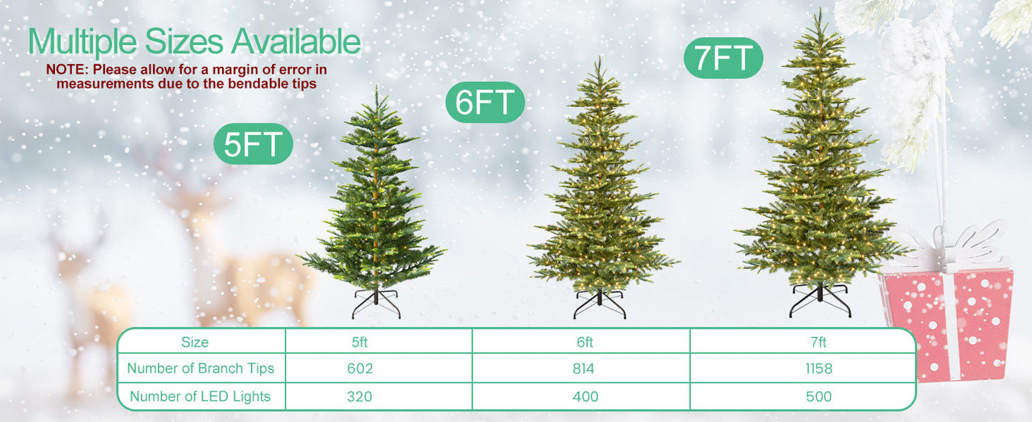 Bringstar 6Ft Prelit Christmas Tree, Premium Artificial Tree with 814 Realistic PE&PVC Mixed Tips, 400 Warm Lights