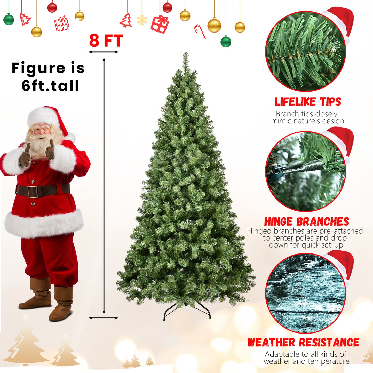 Bringstar Prelit Christmas Tree 5ft/6ft/7ft/8ft/9ft , Xmas Artificial Trees 551 Premium PVC Branches, 200 Lights