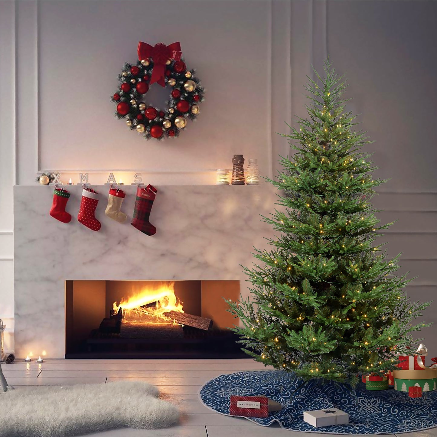Bringstar 4.5ft/6ft/7.5ft/9ft  Unlit Fir Christmas Tree w/1526 PE&PVC Mixed Branches, Artificial Xmas Tree Hinged