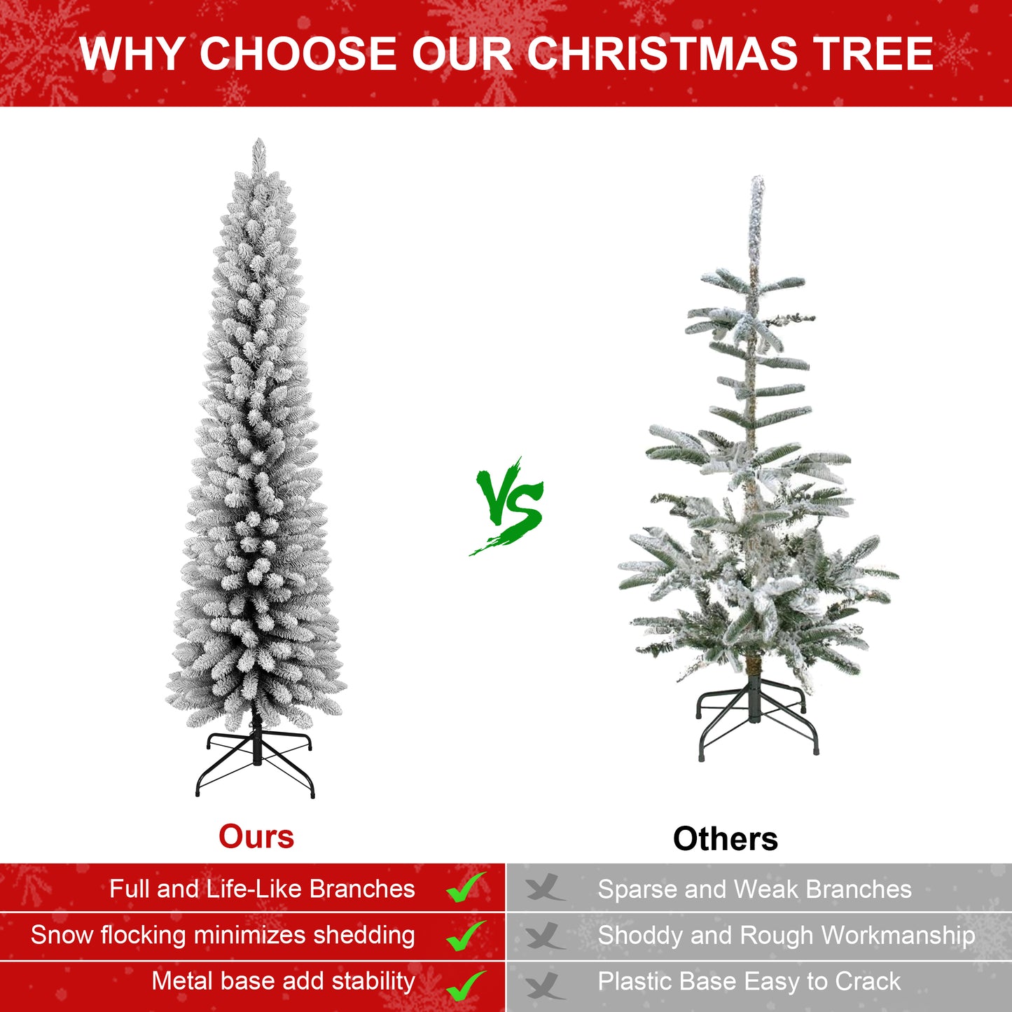 Bringstar  Pencil Christmas Tree Flocked, Unlit Artificial Slim Xmas Trees