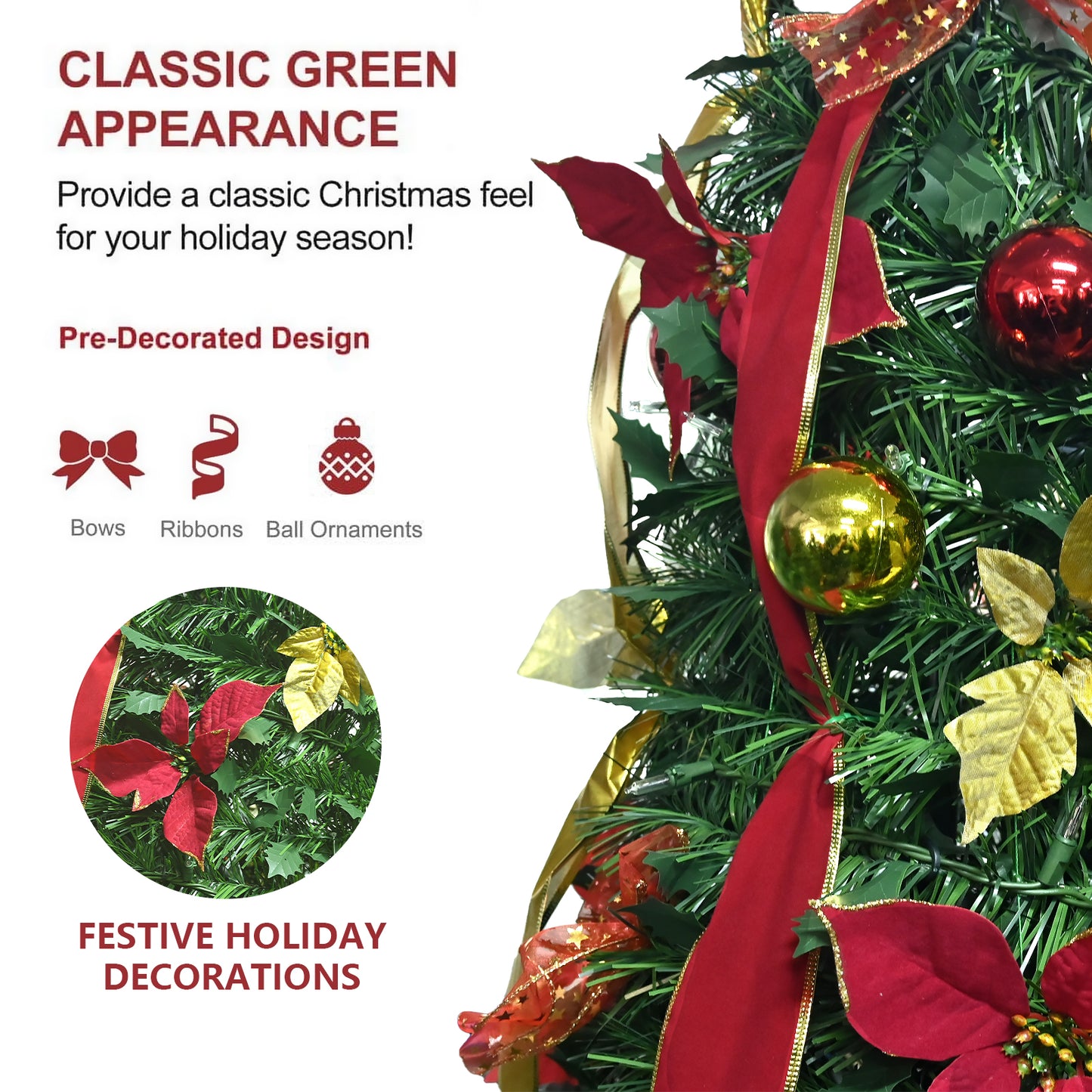 Bringstar Pop-up Christmas Tree Pre Decorated, Pull Up Xmas Tree 6/7.5FT
