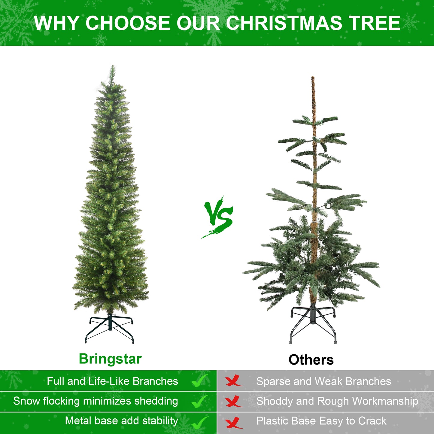 Bringstar  Unlit Pencil Christmas Tree, Artificial Slim Xmas Trees Green
