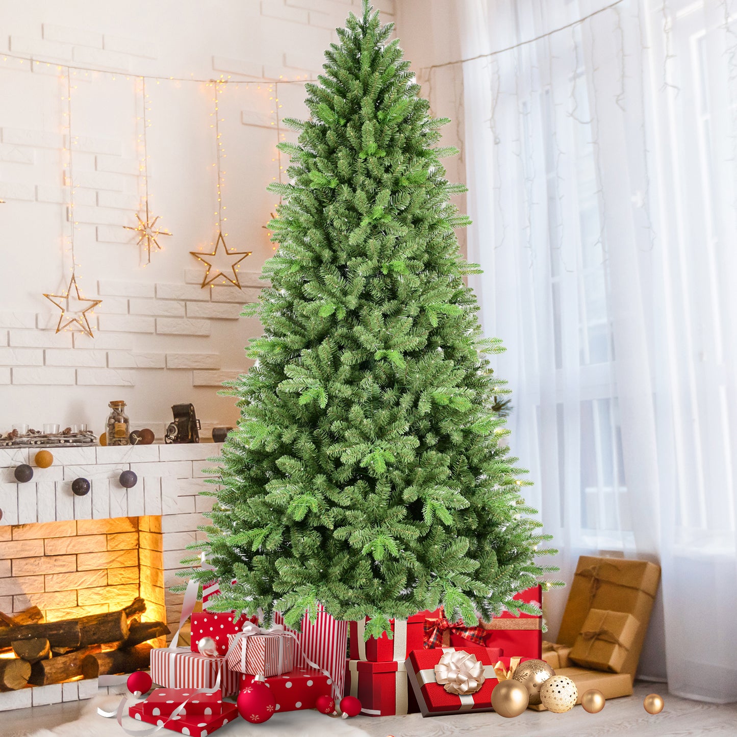 Bringstar 6ft Unlit Artificial Christmas Tree，Green Spruce Xmas Tree，Premium Memory Wire Hinged Xmas Tree with 1156 PE/PVC Realistic Branch Tips for Holiday