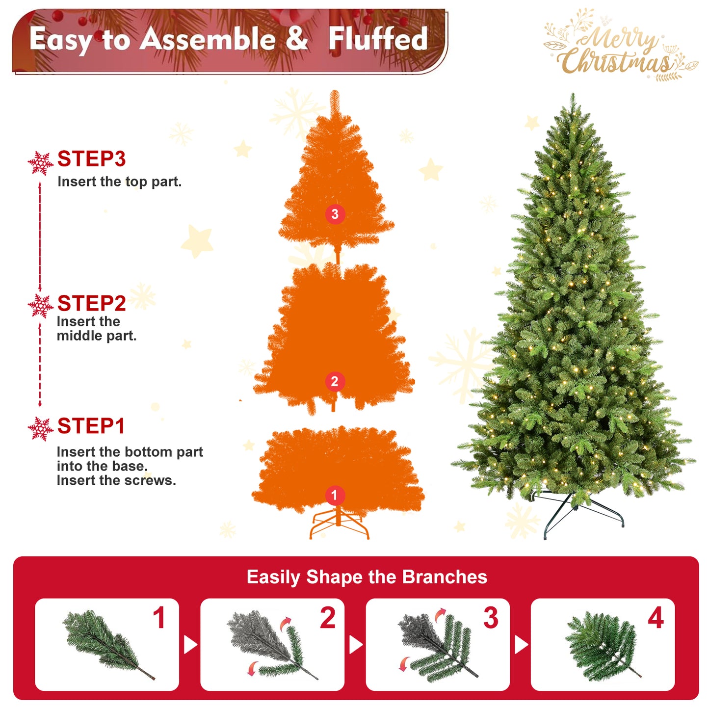 Bringstar 6ft Unlit Artificial Christmas Tree，Green Spruce Xmas Tree，Premium Memory Wire Hinged Xmas Tree with 1156 PE/PVC Realistic Branch Tips for Holiday