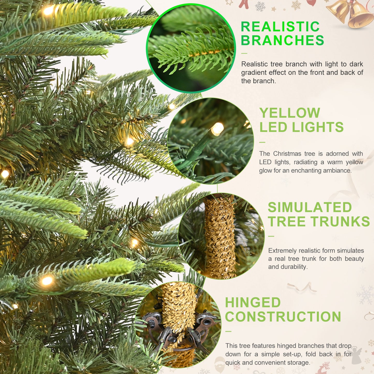 Bringstar 6Ft Prelit Christmas Tree, Premium Artificial Tree with 814 Realistic PE&PVC Mixed Tips, 400 Warm Lights