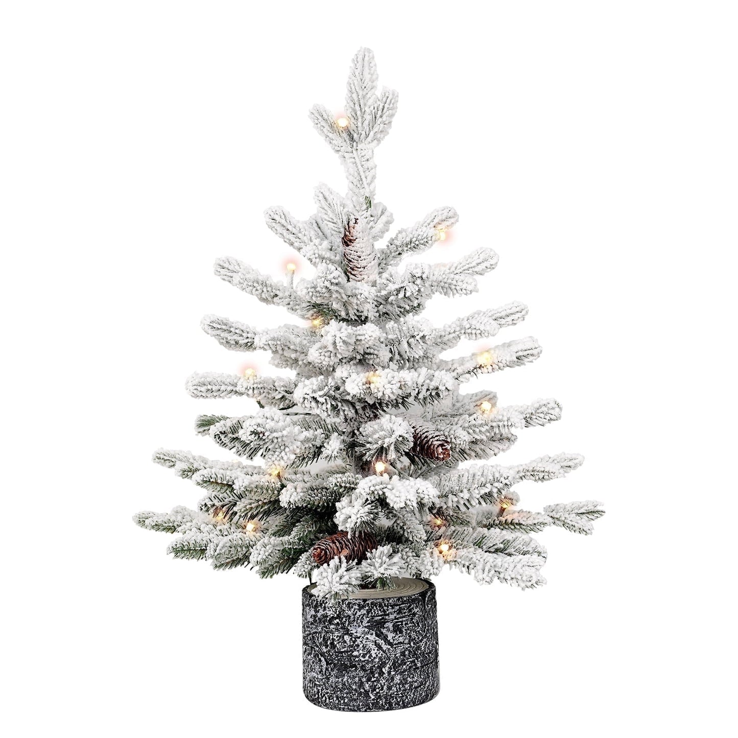 Bringstar 2/3/4.5FT Pre-lit Potted Flocked Christmas Tree, Snow Frosted Mini Tabletop Artificial Christmas Tree, Small Fake Christmas Tree with 30 Warm White LED Lights for Holiday Decoration