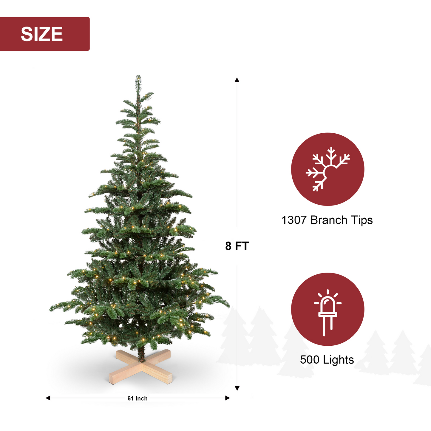 Bringstar 5ft/6ft/7ft/8ft Pre-Lit Christmas Tree, Wooden Base Tree with 611 PE & PVC Branch Tips, 300 Lights