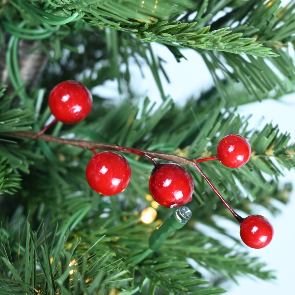 Bringstar 2FT Pre-Lit Mini Fir Artificial Christmas Tree Tabletop, Small Green Xmas Tree with 50 LED Lights, PE & PVC Pine with Red Berries & Pine Cones, Burlap Base Indoor Decor