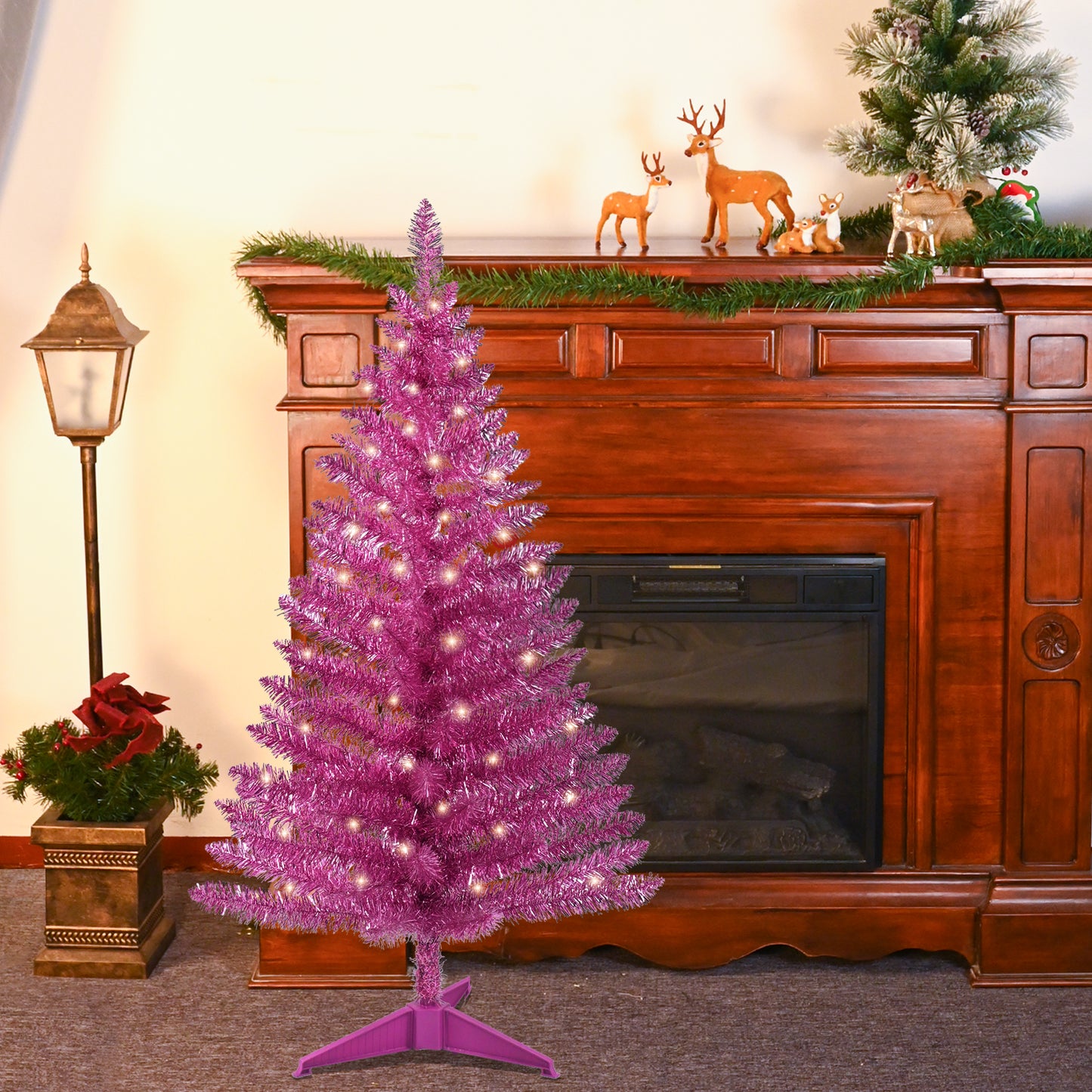 Bringstar 4FT Pink Small Mini Christmas Tree with Lights, Artificial Xmas Tree for Indoor & Outdoor