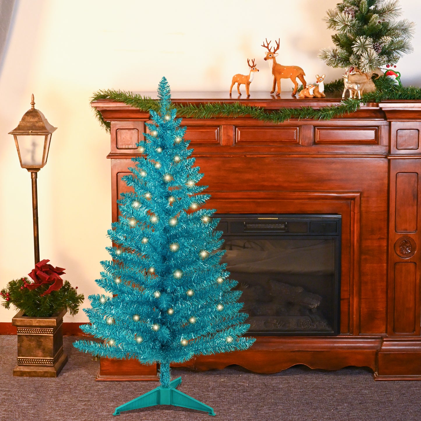 Bringstar 4FT Fake Christmas Tree with Lights, Green Artificial Xmas Pine Tree for Home Office