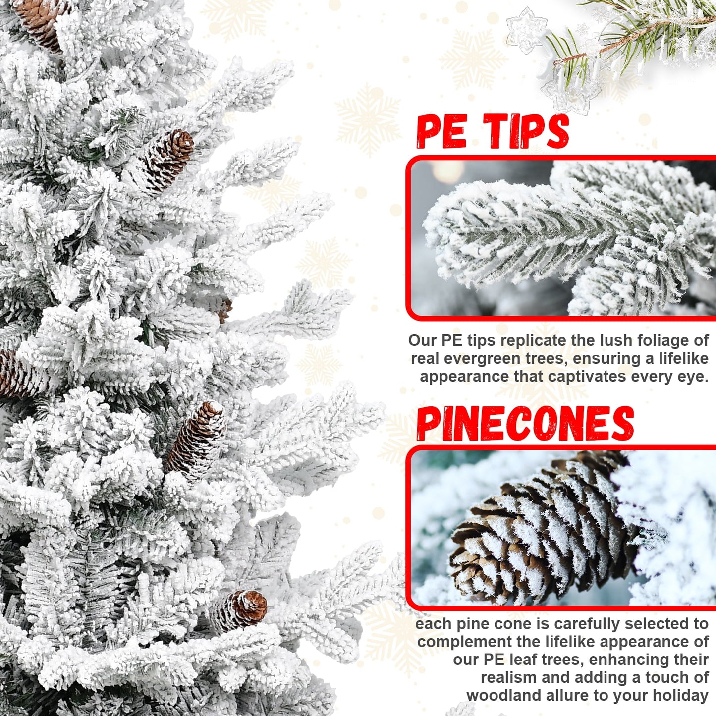 Bringstar 2/3/4.5FT Pre-lit Potted Flocked Christmas Tree, Snow Frosted Mini Tabletop Artificial Christmas Tree, Small Fake Christmas Tree with 30 Warm White LED Lights for Holiday Decoration