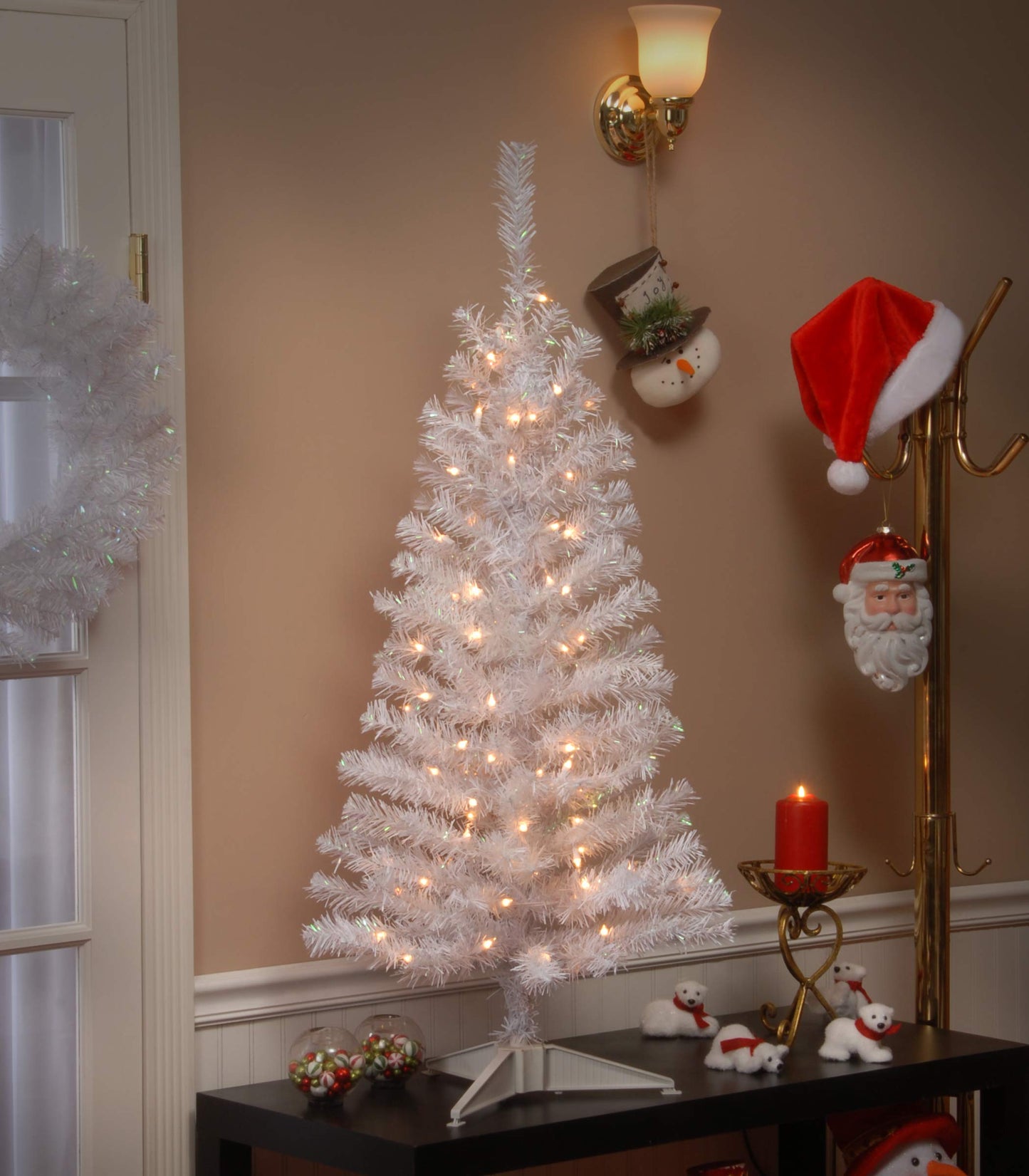 Bringstar 4FT Lighted Artificial White Christmas Tree,  Small Fake Christmas Tree for Home & Office