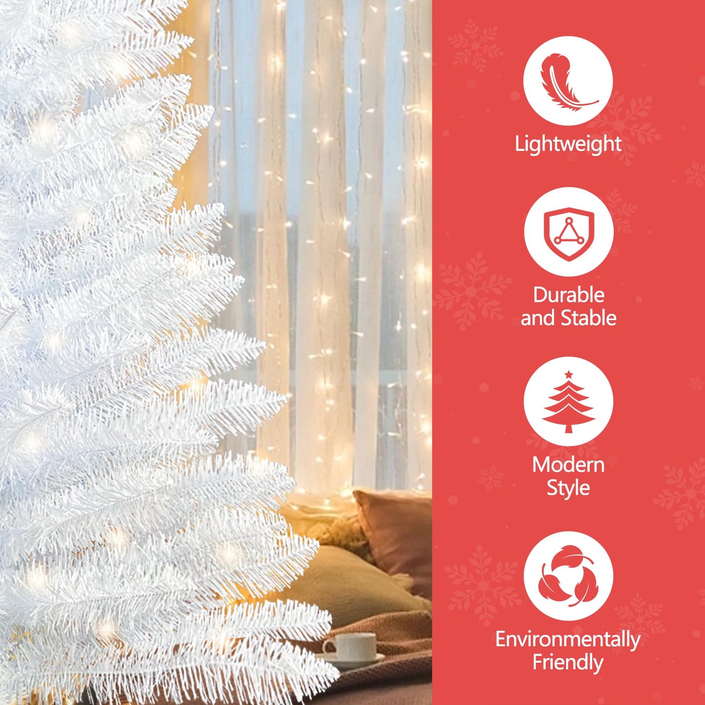 Bringstar 4FT Lighted Artificial White Christmas Tree,  Small Fake Christmas Tree for Home & Office